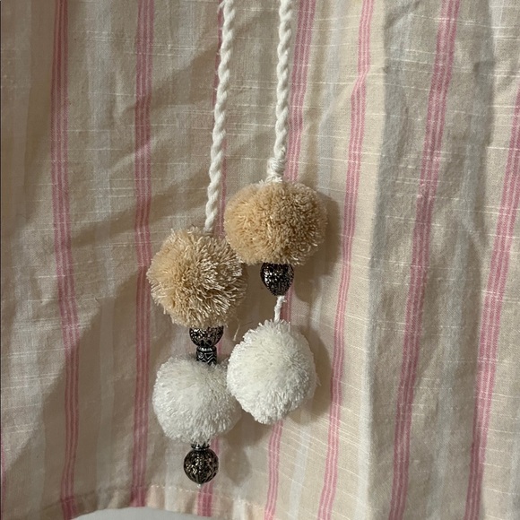 LoveShackFancy Pink Striped Blouse with Lace and Pom-Poms - Picture 3 of 8